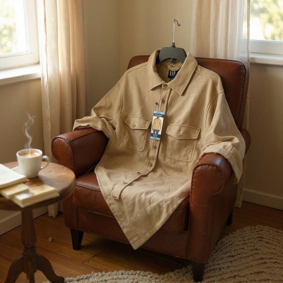 GAP Men's Long Sleeve Beige Knit Button-Up Shirt Size L Casual - Picture 3 of 5